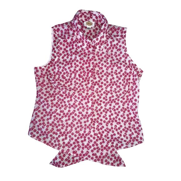Talbots VTG‎ Pink And White Sleeveless Top Tie At Waist Embroidered Flower 16 - Picture 3 of 7